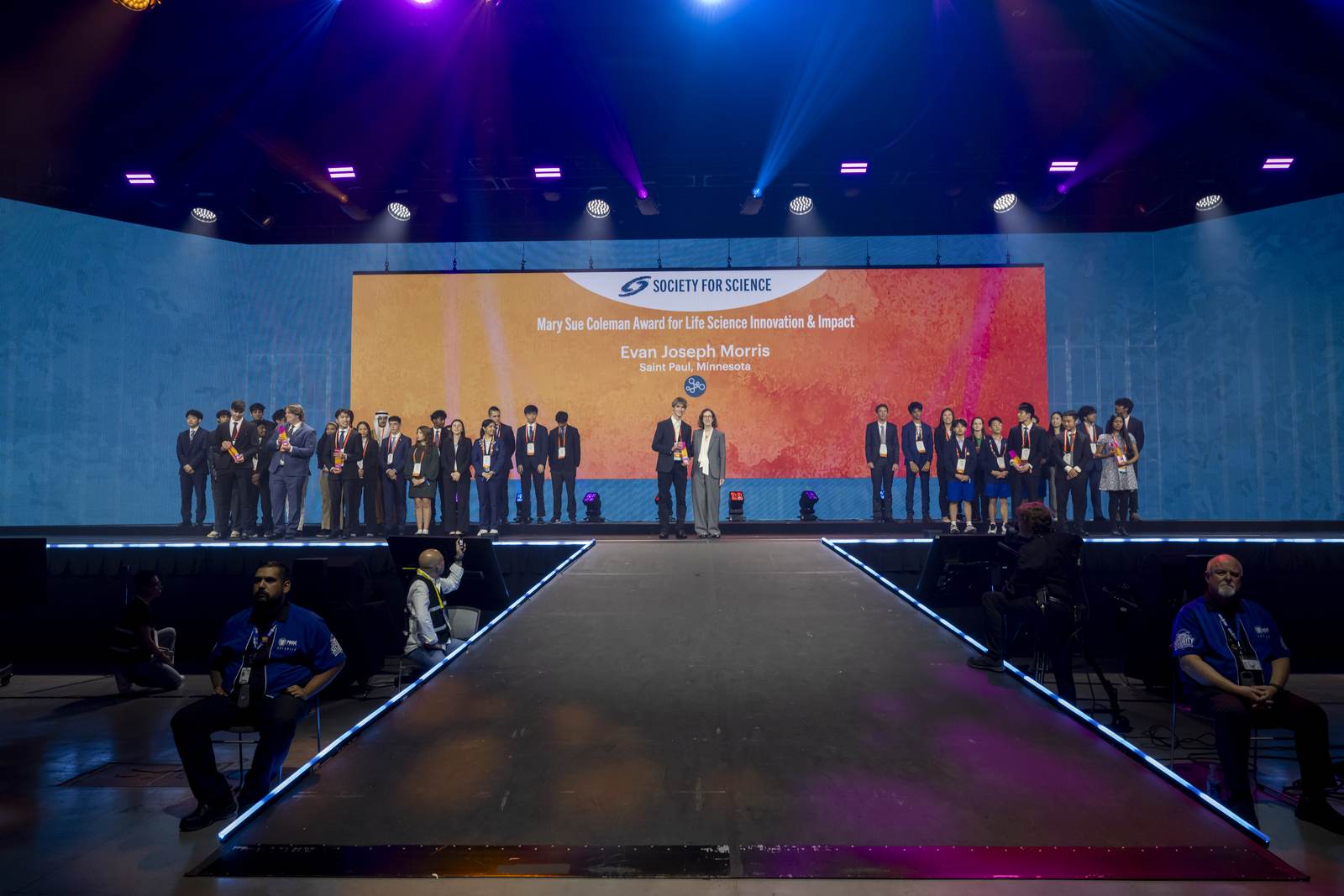 Evan Morris on stage at the Regeneron ISEF 2026 Grand Awards ceremony